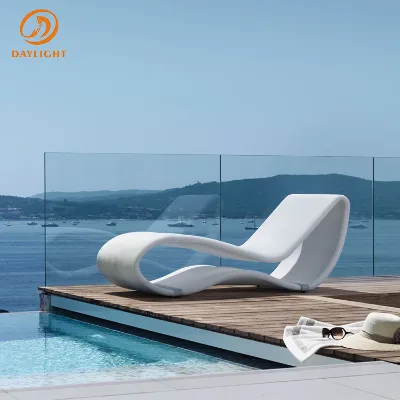 Modern Sculptural Outdoor Lounge Chair, One-Piece Organic Curved White Sunbed with Floating Cantilever Design for Hotels