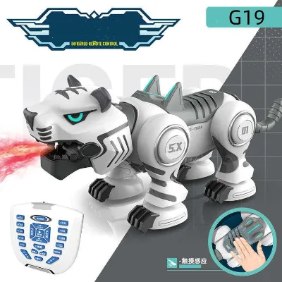 Infrared Remote Control Tiger Robot Toy with Water Mist Spray LED Light Music Programmable STEM Educational Toy Children's Robot