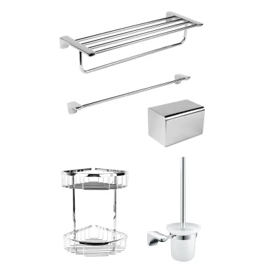 Glossy 5-Piece Bathroom Shelf Set With Heater Single Pole Simple Toilet Hardware Steel Towel Rack Combination
