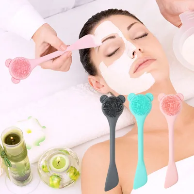Custom Korean Style Facial Cleaning Scrubber Waterproof Double-ended Silicone Face Mask Brush Deep Pore Exfoliating Cleaner Tool