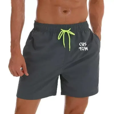Hot Sale 2025 Custom Logo Quick Dry Swim Trunks for Men 100% Nylon Fabric Beach Shorts with UPF 50+ Swimming & Pool Party Wear