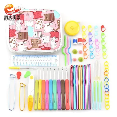 Hot Sale 85 Pcs Knitting Needle Kit Crochet Hook Set With Cat Pattern Bag for Diy