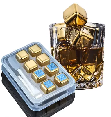 Metal Reusable Whiskey Stone Artificial Stainless Steel Gold Silver square Ice Cube for Germany Pabst Le Grand Saint