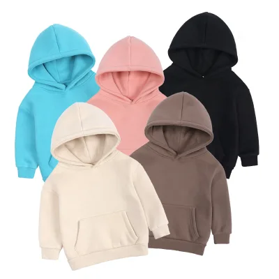 Winter Warm Fleece Kids Hoodie Long Sleeve Sweatsuits Wholesale Casual Cotton Plain Kids Pullover Hoodies Sweatshirts