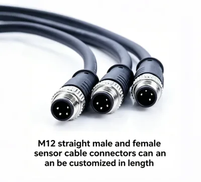 M12 Waterproof Cable Straight Male and Female Cable Connector Customized Length 4-pin, 5-pin, and 8-pin