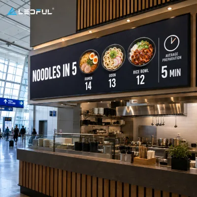 Ultrawide LED Menu Display P1.86 for Airport Noodle Bar with low reflection and wide viewing Fixed Installation