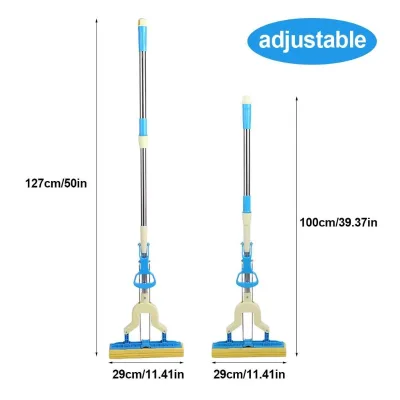 Stainless Steel Telescopic 28cm Portable Water-Absorbent PVA Sponge Mop for Kitchen Bathroom Floor Cleaning Replaceable Mop Head
