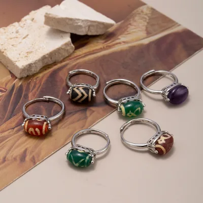 Rare Ethnic Tibetan Chong Dzi Bead Ring Antique Natural Dzi Bead Open Rings Buddhist Tibetan Prayer Ring Buddishm Jewelry