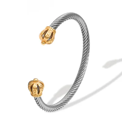 New Design 5mm Personalized C Shaped Open 18K Gold Plated Titanium Steel Crown Cuff Bracelet Bangles Fashionable Men Women