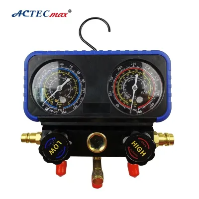 ACTECmax AC Repair Auto Air Conditioner Digital Manifold Gauge AC.137.146 Hoses 3-Way Manifold Gauge Set for R134A/R12/R22/R502