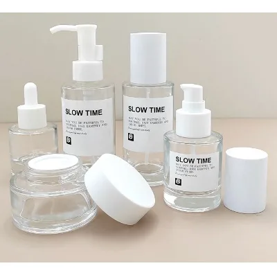 low moq glass bottle skincare packing bottle transparent skincare bottles packaging luxury