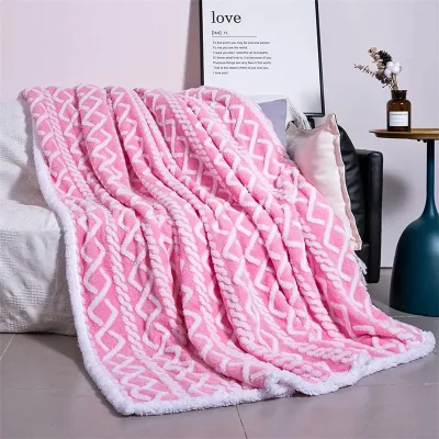 Jacquard Large Size Blanket Winter Fleece Lamb Customized Knitted Taffron Sherpa Blanket for Winter