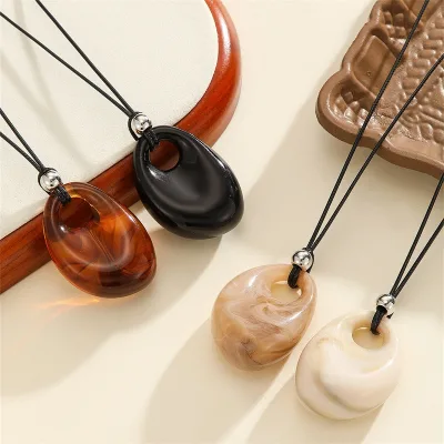 Autumn Winter Retro Women's Sweater necklace Resin Irregular pendant Necklace for Women Dainty Long Rope  Necklaces