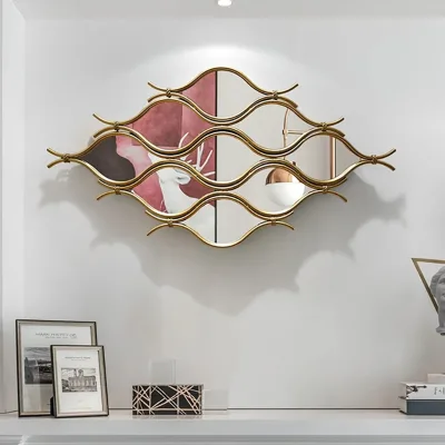 Modern Large Gold Rectangle Irregular Pebble Wall Mirror Decor Living Room