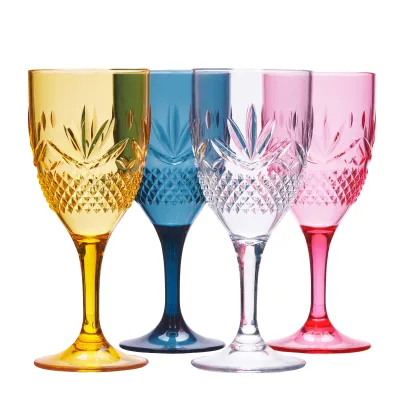 Patterned Plastic Drinking Glasses with Rounded Base for Stable Standing 14oz Capacity Wine Glasses BPA Free Stackable