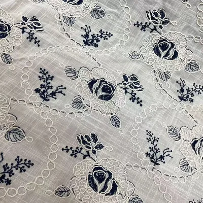 Double-color Rope Embroidery Cotton Fabric Embroidered Floral Lace Fabric Punched Lace Trim Embroidery Fabric for Skirt Dress