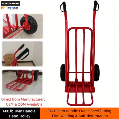 Two Wheel 600 lb Hand Truck with 190 X 410mm and 540 X 340mm Twin Toe Plates Pneumatic Wheel Trolley	Twin Handle Hand Truck