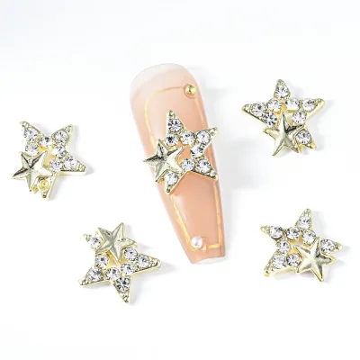 Alloy Crystal Star Pendant Nail Rhinestones Nail Art Dangle Jewelry Nail Art Charms Gold/Silver Metal Manicure Accessories