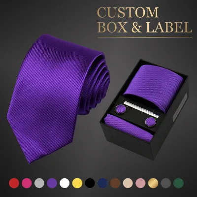 8cm Classic Solid Color Neck Tie Handkerchief Cufflink Tie Clip Gift Box Set 4-Piece Tie Set Custom Box Personalize Label