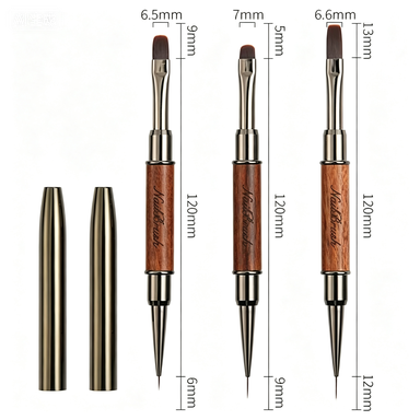 Professional Double-Headed Nail Brush Nylon Line Art Brush with Wood Handle for Nail Beauty Use
