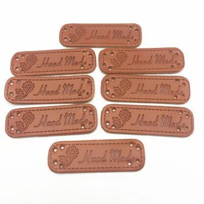Handmade Letter Pattern PU Leather Tags Rectangle Embossed Label DIY Flag Labels for Garment Sewing Accessory