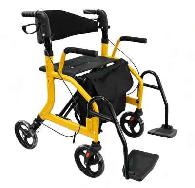 Walker Wheelchair Foldable Mobility Aid With Detachable Footrest Armrest Storage Bag Elderly Rehabilitation Walking Cart