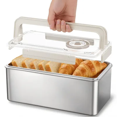 Bread Box,Steel Corner Fresh Bread Box Airtight Keeper Food Storage Container for Kitchen Countertop Homemade Breadbox