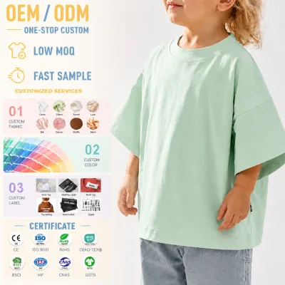 OEM Toddlers Heavyweight Cotton Kids' Boxy T-Shirt with Oversized Drop Shoulder Sleeve, Classic Boy Tee for Street Fashion