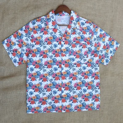 Hot Sales Hawaiian Tropical Floral Printing Short Sleeve Shirt Men's Casual Button Down Beach Vacation Shirt OEM Custom logo