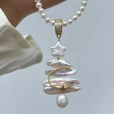 Freshwater Pearl Pendant Necklace Baroque Pearl Christmas Tree Pendant Necklace Christmas Gift