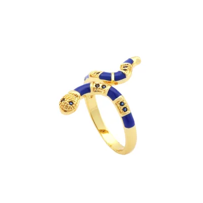 Trendy Zircon Wedding 14K Gold Plated Adjustable Enamel Brass Ring in White Black Green