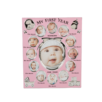 Newborn Baby One Year Old Anniversary Gift Photo Frame Pink Cute Metal Collage Baby Photo Frame