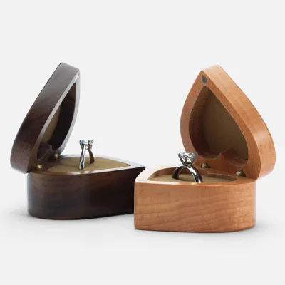 Walnut Wooden Engagement Ring Box Heart Shape Ring Box for Wedding Proposal
