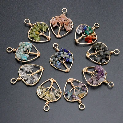 Wholesale Handmade DIY Natural Stone Chips Copper Wire Wrapped Chakra Crystal Pendant for Women