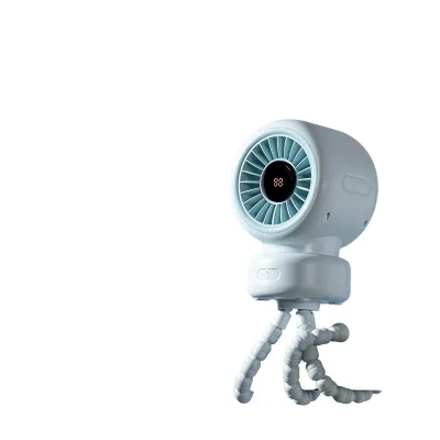 Outdoor Portable Wearable Plastic Neck Fan Bladeless Three-Speed Rechargeable Battery Eco-Friendly USB Digital Display Hotel