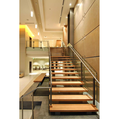 GuangDong Interior Wood Staircase Glass Handrail Stairs