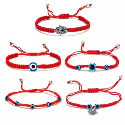 Jewelry Palm Double Round Glass Beads Evil Eyes Bead Bracelet Lucky Red String Adjustable Bracelet