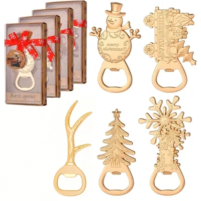 Cross-Border Christmas Zinc Alloy Multifunctional Deer Antler Beer Bottle Opener Santa Claus Christmas Tree Snowflake Indoor Car