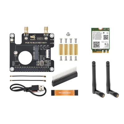 PCIe M.2 E Key HAT for RPi 5 NGFF (M.2 E Key) Compatible Wireless NIC Supports USB for Bluetooth Connection Signal Conversion