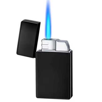 Cheap Wholesale New Custom Laser Logo Lighter Rectangle Butane Refillable Metal Blue Flame Windproof Lighter Cigarette Lighters