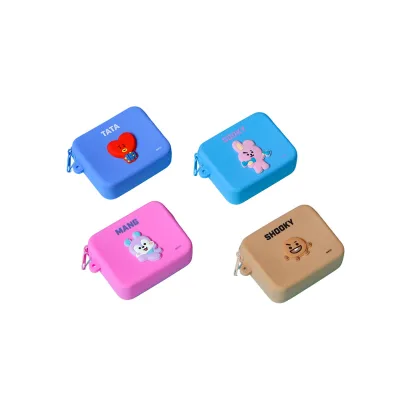 Square Cute Cartoon Silicone Zipper Coin Purse Portable Mini case for Earphones Keys Compact Pouchlogo Printing Available