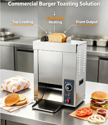 Premium Vertical Chain Conveyor Toaster, Commercial Electric Hamburger Bun Toaster for Fast Food Kitchen