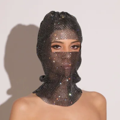Fashionable Full Face 3D Mask for Trendsetters Music Festivals. Stylish Rhinestones Diamonds Inlaid Design Custom Color