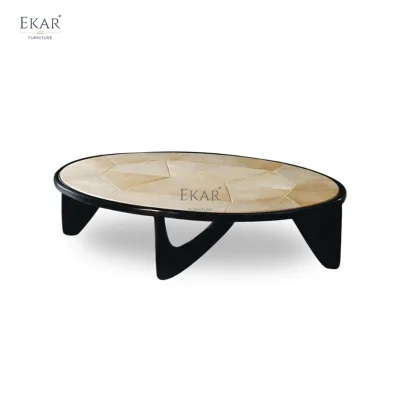 Nordic Minimalist Round Wooden Coffee Table Low Profile Living Room Center Table with Solid Wood Curved Base
