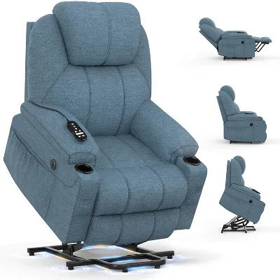 Minimalist Metal Frame Fabric Blue Electrical Manual Recliner Living Room Sofa Home Movie Adjustable Single Seat Leisure Chair