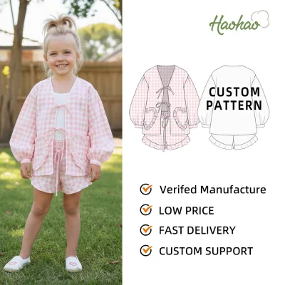 New Design Custom Kids Clothes Set Loose Cuffs Strappy Heart Shaped Pocket Quick Dry Materials Girls Clothing Sets