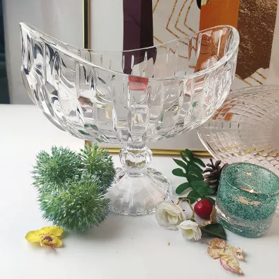 Luxury Arabic Style Transparent Crystal Glass Plate With Stand for Nuts Fruit Cake Dessert Decoration