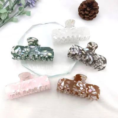 9.5*4.5cm Round Edge Small Head Rectangle Marble Pattern Hair Claw Shark Jaw Barrettes Hair Accessory for Women Daily Hairstyle