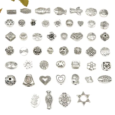 Ancient Silver Six-Character Mantra, Flowers, Small Fish, Beads, Spacers, Crystal Bracelet, Jewelry Accessories, Woven Rope Mate
