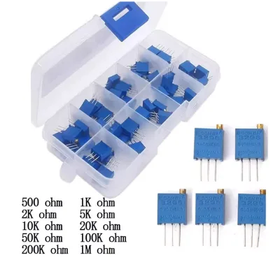 3296W Potentiometer Package - Adjustable Potentiometer Package, 500R - 1M, 5 Units of Each, Totaling 10 Types, with Box